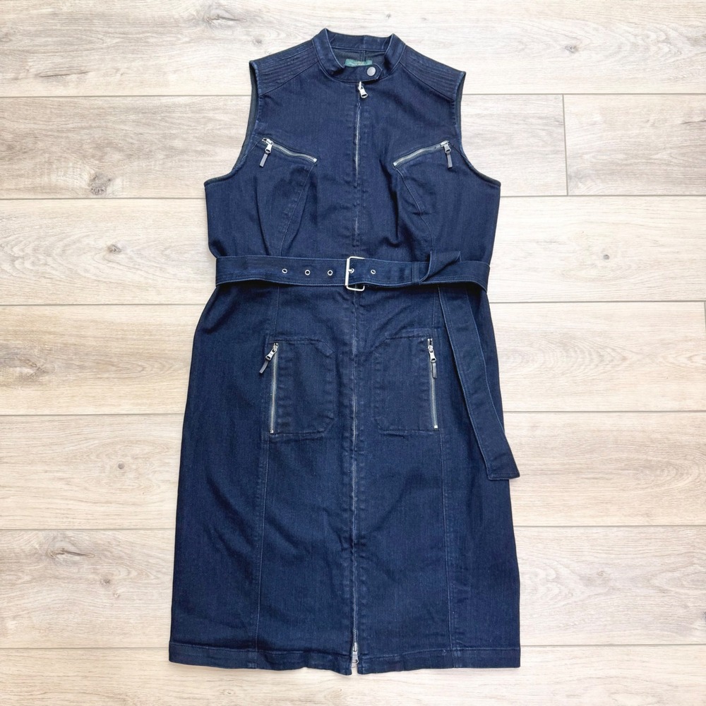 Vintage‎ Ralph Lauren Jeans Denim Moto Sheath Dress Grunge Zip Front Belted 14